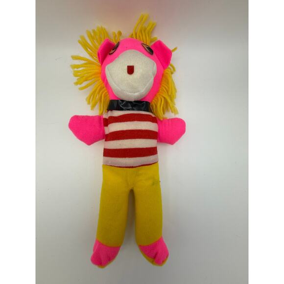 Vtg. Parisi Creations Plush Neon Pink & Yellow 13" Retro Animal Stuffed Toy - Picture 1 of 8